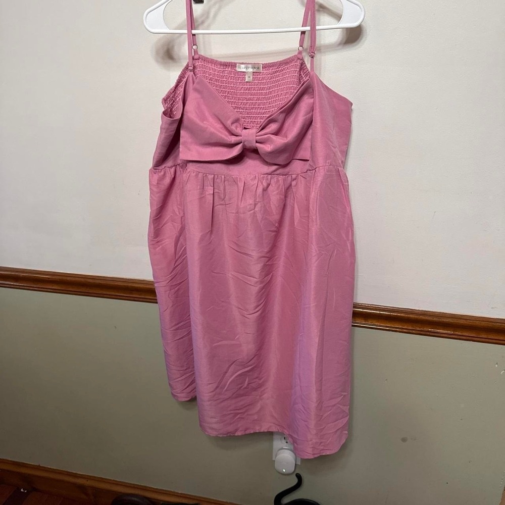 Curvy Sense‎ Pink babydoll dress with bow detail Plus Size